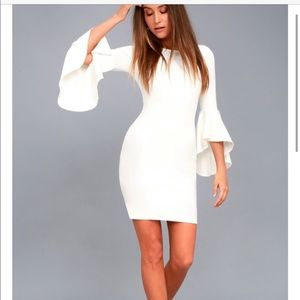 Lulus “Gimmie some more flair” white flounce sleeve dress